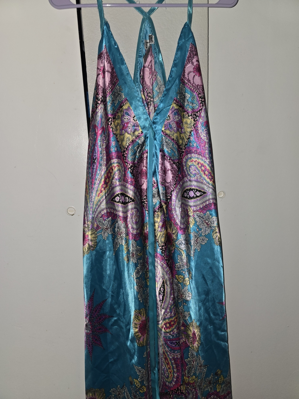 Satin Teal Spaghetti Strap Dress